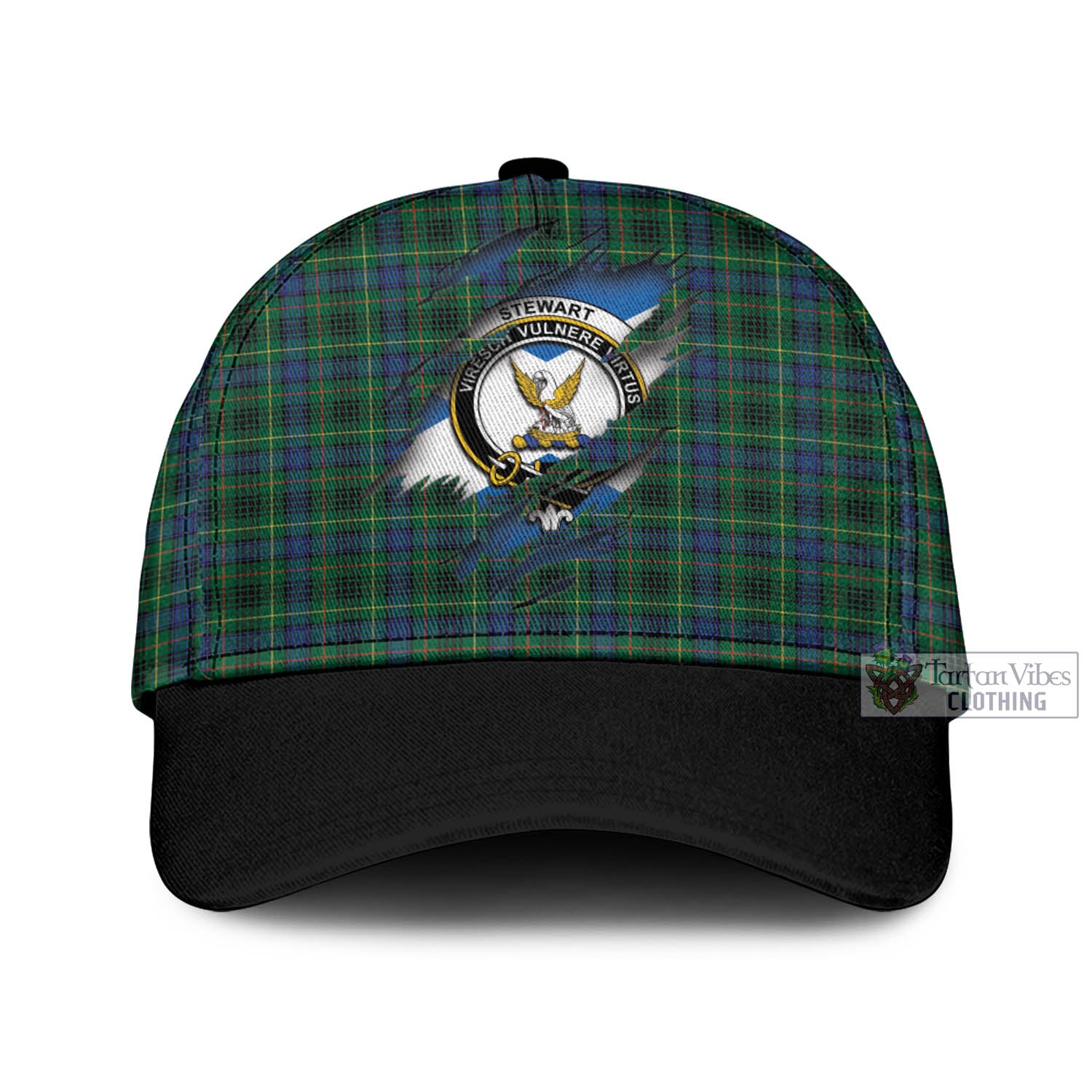 Tartan Vibes Clothing Stewart Hunting Modern Tartan Classic Cap with Family Crest In Me Style