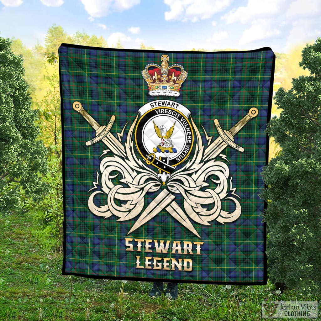 Tartan Vibes Clothing Stewart Hunting Modern Tartan Quilt with Clan Crest and the Golden Sword of Courageous Legacy