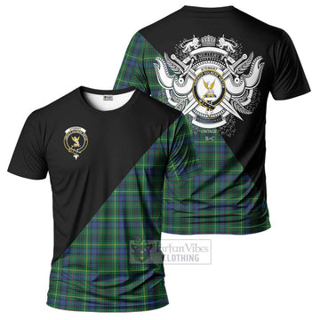 Stewart Hunting Modern Tartan T-Shirt with Family Crest and Military Logo Style