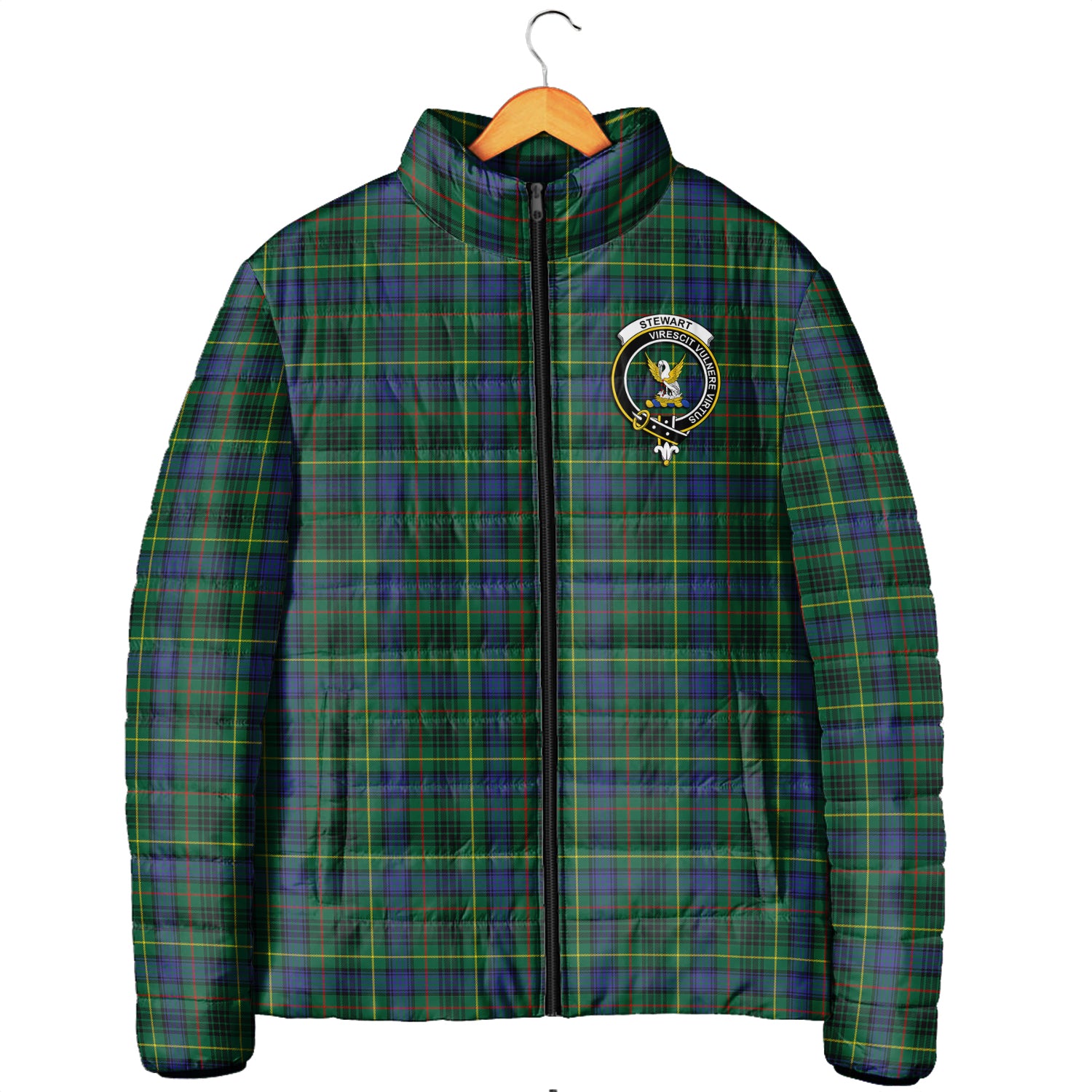 Stewart Hunting Modern Tartan Padded Jacket with Family Crest Men's Padded Jacket - Tartan Vibes Clothing