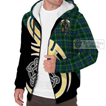 Stewart Hunting Modern Tartan Sherpa Hoodie with Family Crest and Celtic Symbol Style