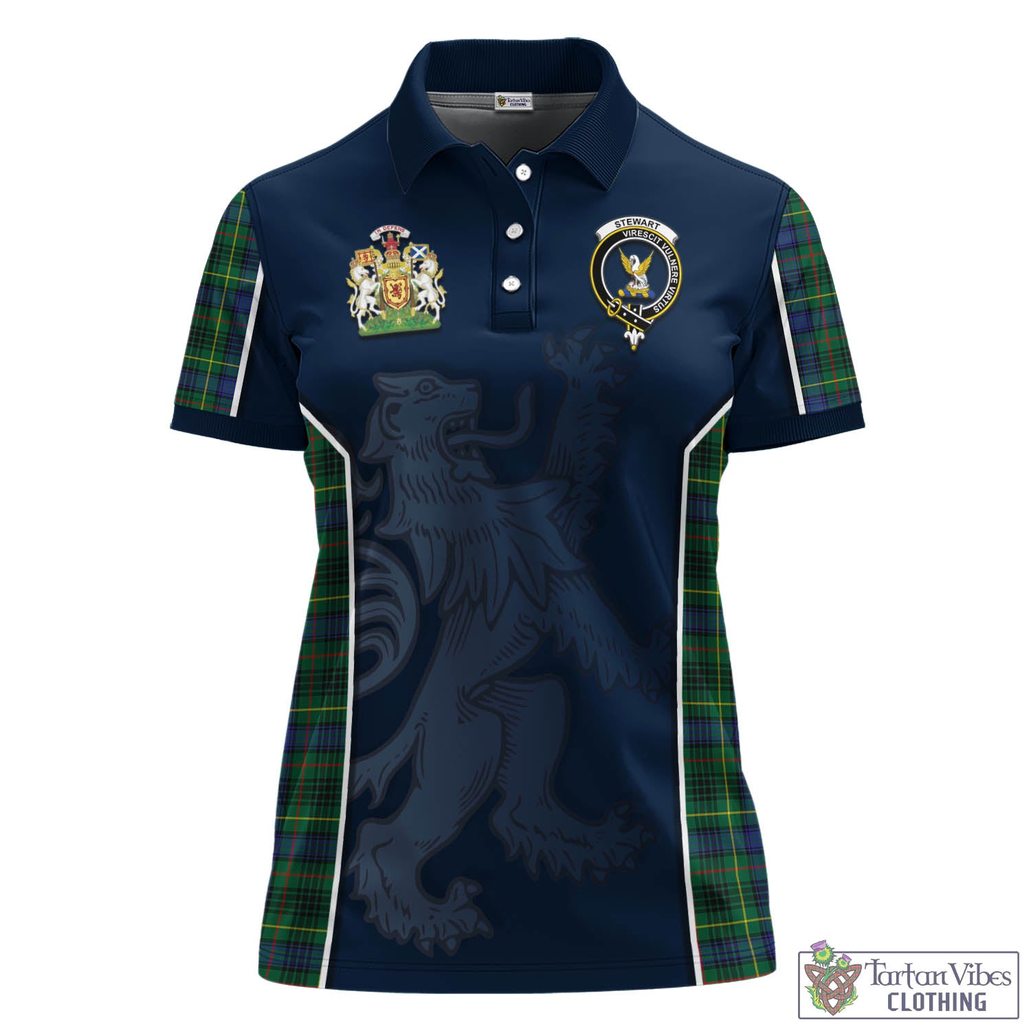 Stewart Hunting Modern Tartan Women's Polo Shirt with Family Crest and Lion Rampant Vibes Sport Style - Tartan Vibes Clothing