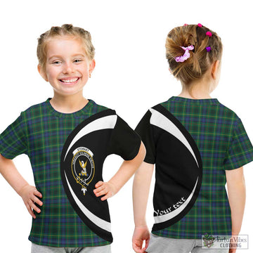 Stewart Hunting Modern Tartan Kid T-Shirt with Family Crest Circle Style