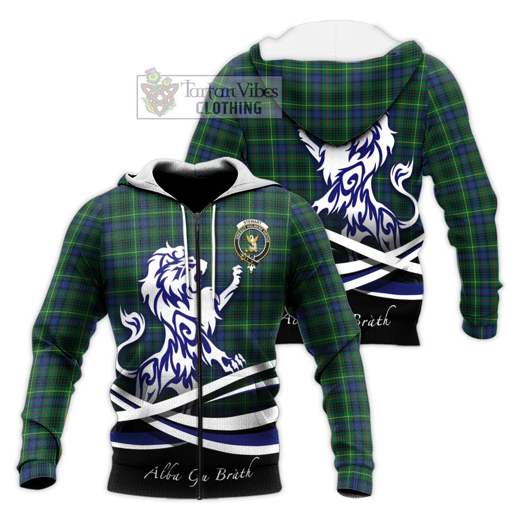 Stewart Hunting Modern Tartan Knitted Hoodie with Alba Gu Brath Regal Lion Emblem Unisex Knitted Zip Hoodie - Tartanvibesclothing Shop