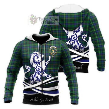 Stewart Hunting Modern Tartan Knitted Hoodie with Alba Gu Brath Regal Lion Emblem