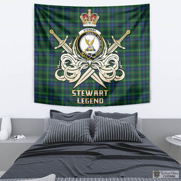 Stewart Hunting Modern Tartan Tapestry with Clan Crest and the Golden Sword of Courageous Legacy