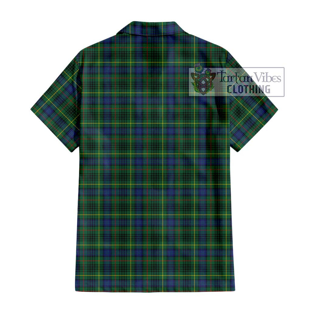 Stewart Hunting Modern Tartan Short Sleeve Button Shirt with Family Crest DNA In Me Style - Tartanvibesclothing Shop