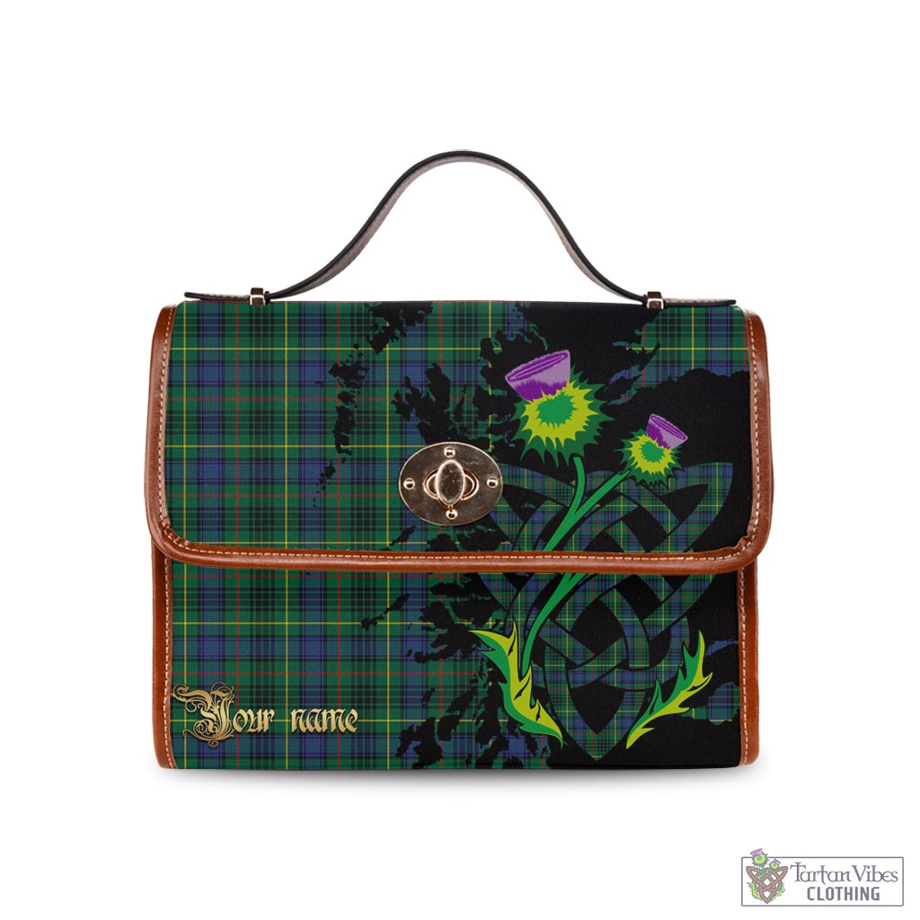 Tartan Vibes Clothing Stewart Hunting Modern Tartan Waterproof Canvas Bag with Scotland Map and Thistle Celtic Accents