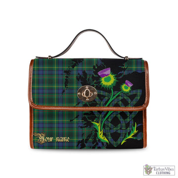 Stewart Hunting Modern Tartan Waterproof Canvas Bag with Scotland Map and Thistle Celtic Accents