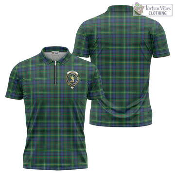 Stewart Hunting Modern Tartan Zipper Polo Shirt with Family Crest