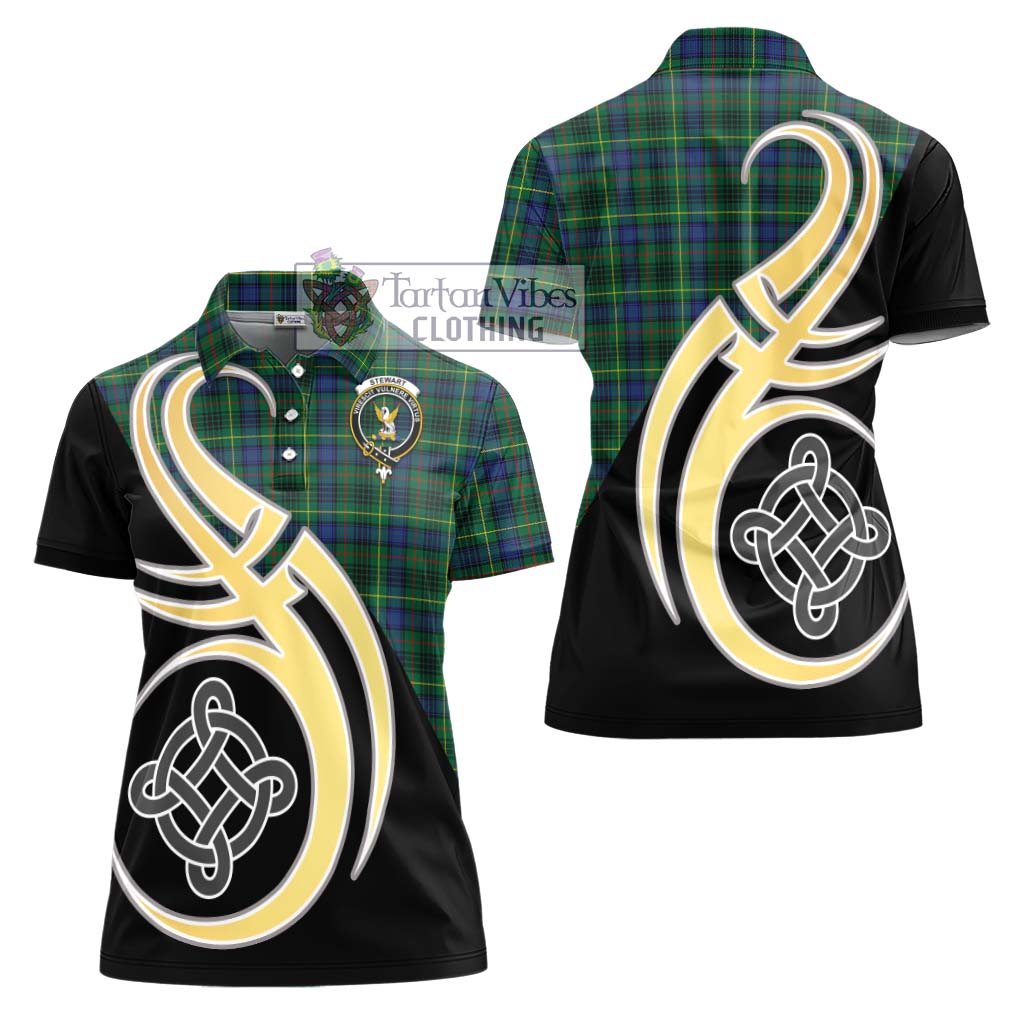 Stewart Hunting Modern Tartan Women's Polo Shirt with Family Crest and Celtic Symbol Style - Tartan Vibes Clothing