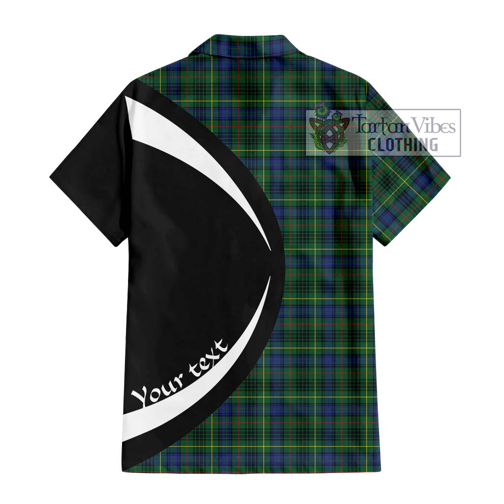 Stewart Hunting Modern Tartan Short Sleeve Button Up with Family Crest Circle Style - Tartan Vibes Clothing