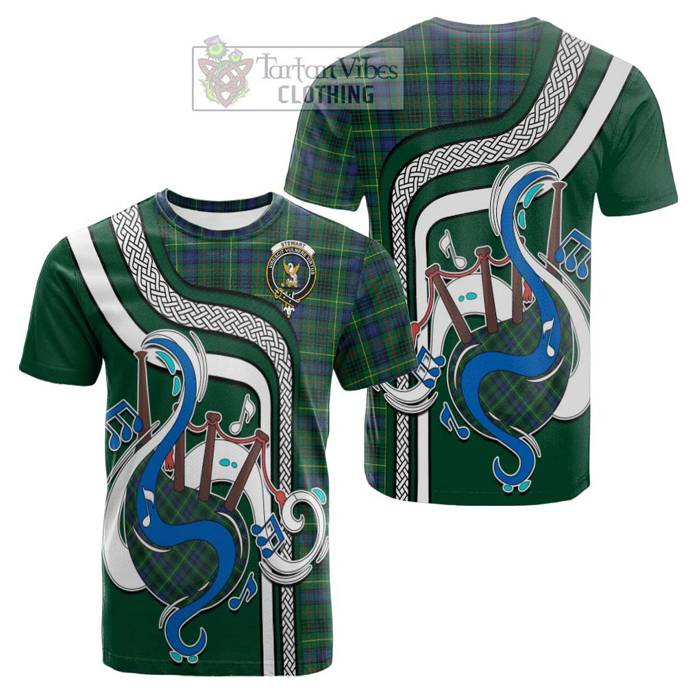 Tartan Vibes Clothing Stewart Hunting Modern Tartan Cotton T-shirt with Epic Bagpipe Style