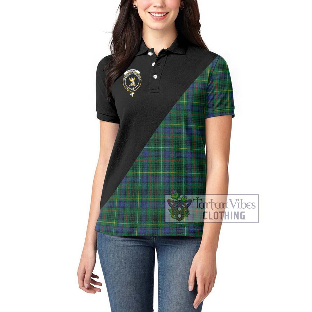 Stewart Hunting Modern Tartan Women's Polo Shirt with Family Crest and Military Logo Style - Tartanvibesclothing Shop