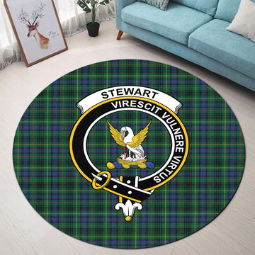 Stewart Hunting Modern Tartan Round Rug with Family Crest