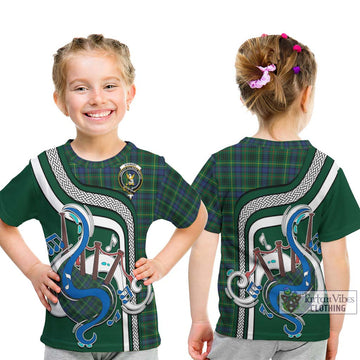 Stewart Hunting Modern Tartan Kid T-Shirt with Epic Bagpipe Style