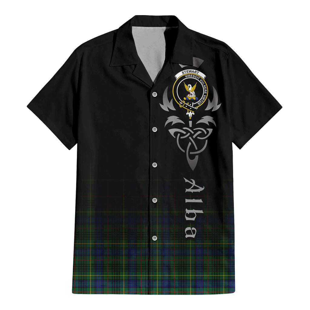 Tartan Vibes Clothing Stewart Hunting Modern Tartan Short Sleeve Button Up Featuring Alba Gu Brath Family Crest Celtic Inspired