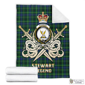 Stewart Hunting Modern Tartan Blanket with Clan Crest and the Golden Sword of Courageous Legacy