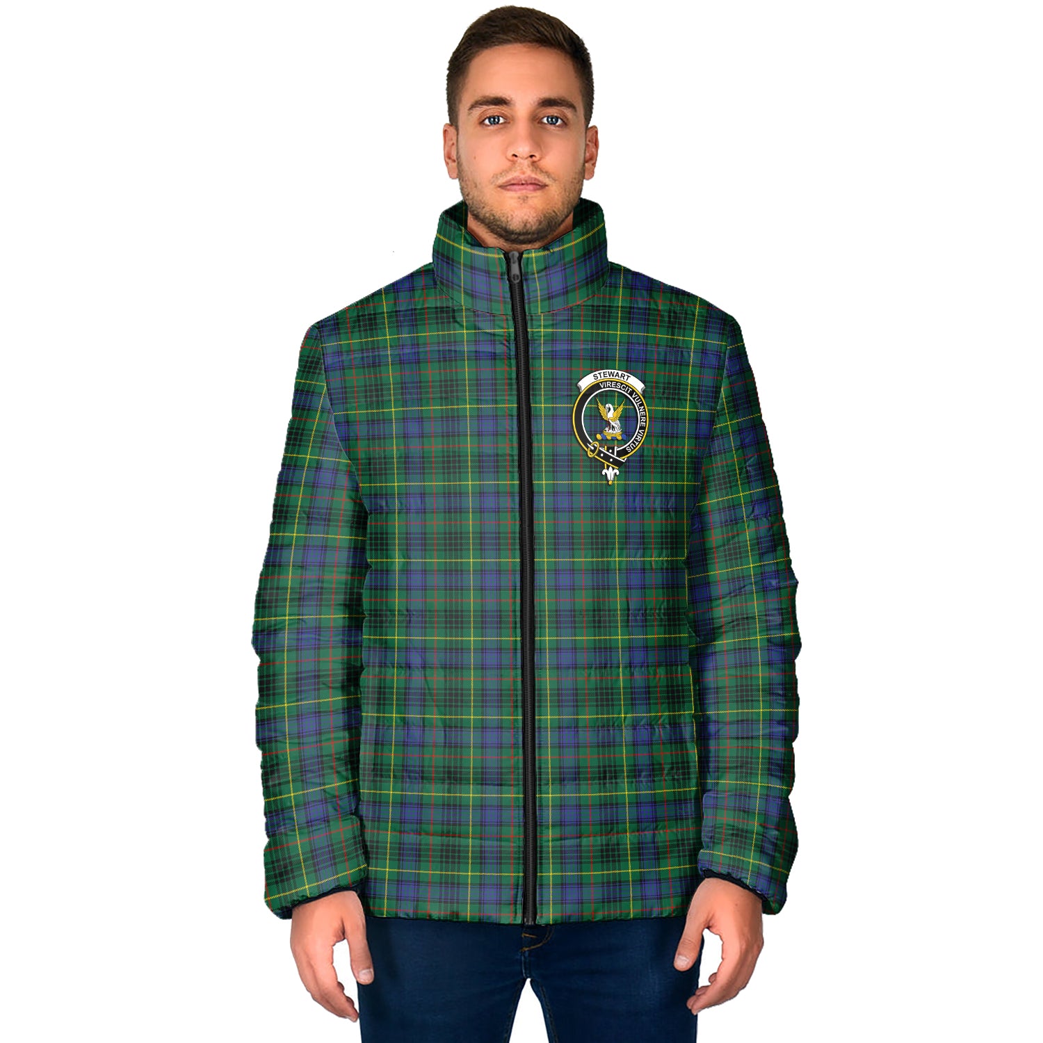 Stewart Hunting Modern Tartan Padded Jacket with Family Crest - Tartan Vibes Clothing