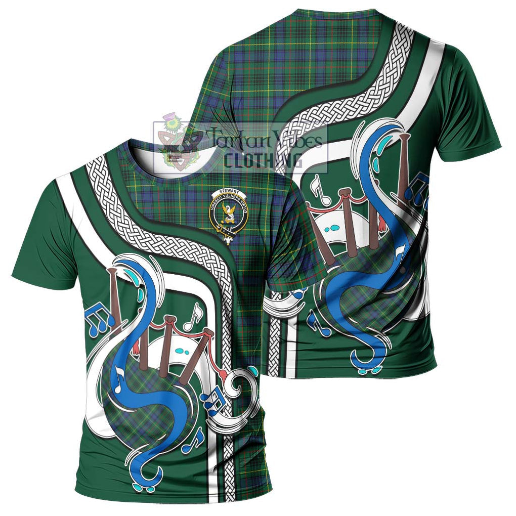 Stewart Hunting Modern Tartan T-Shirt with Epic Bagpipe Style - Tartanvibesclothing Shop