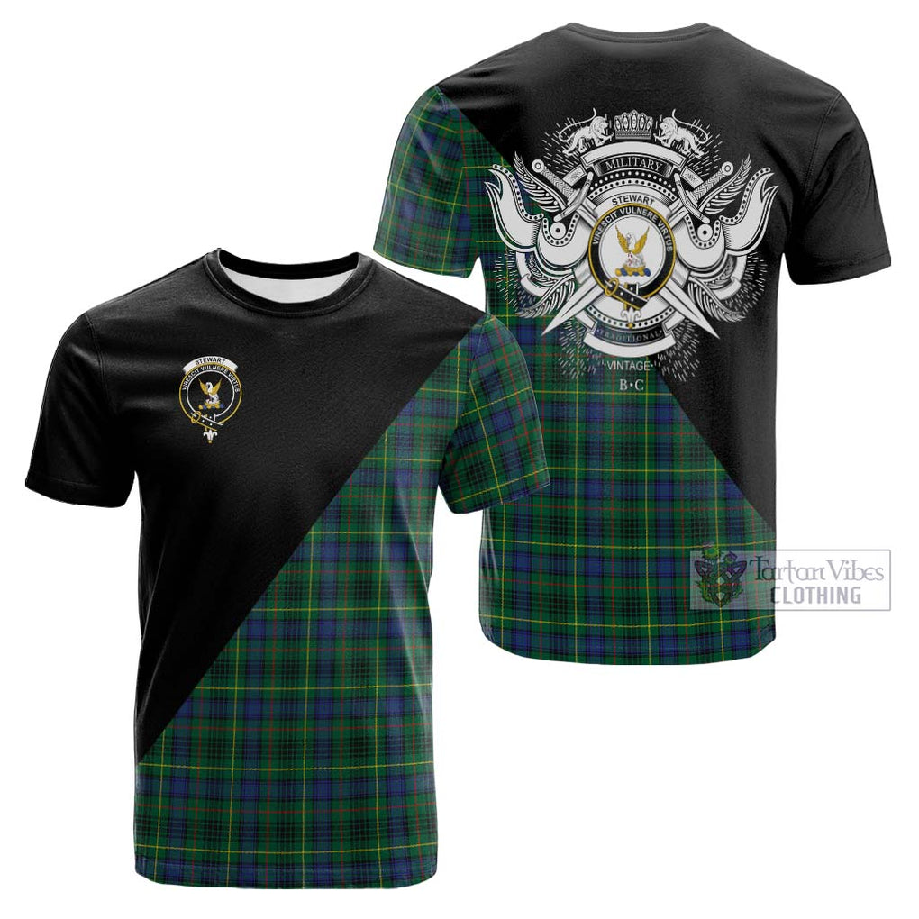 Tartan Vibes Clothing Stewart Hunting Modern Tartan Cotton T-shirt with Family Crest and Military Logo Style