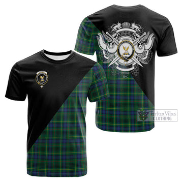 Stewart Hunting Modern Tartan Cotton T-shirt with Family Crest and Military Logo Style