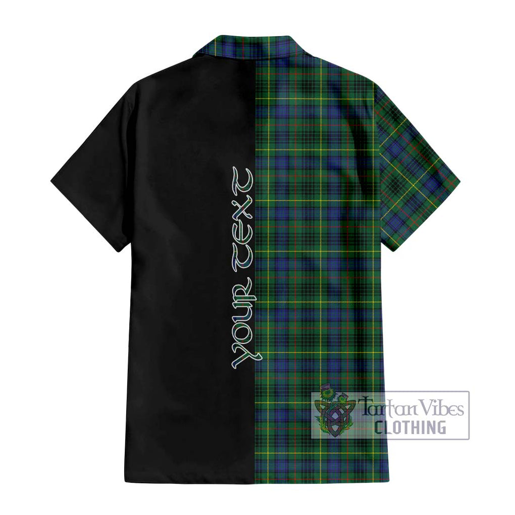 Stewart Hunting Modern Tartan Short Sleeve Button Shirt with Family Crest and Half Of Me Style - Tartanvibesclothing Shop