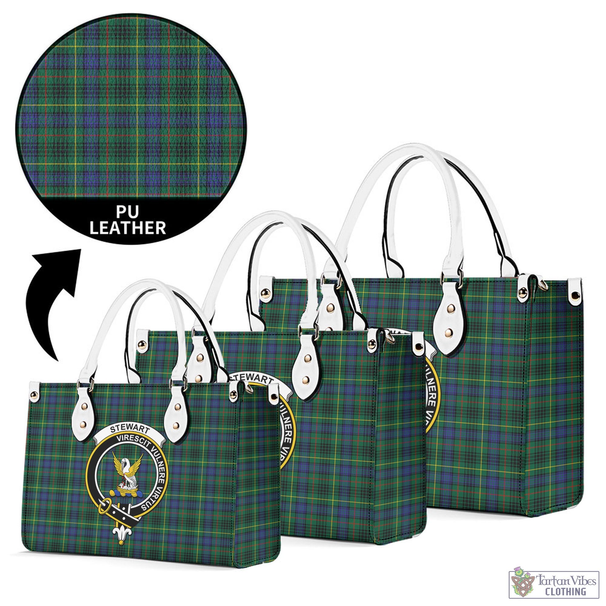 Tartan Vibes Clothing Stewart Hunting Modern Tartan Luxury Leather Handbags with Family Crest