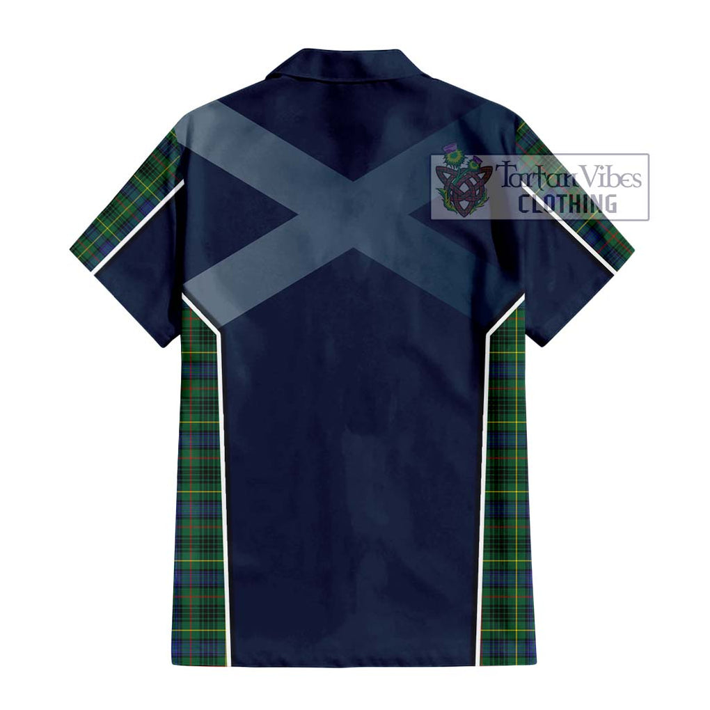 Stewart Hunting Modern Tartan Short Sleeve Button Shirt with Family Crest and Lion Rampant Vibes Sport Style - Tartan Vibes Clothing