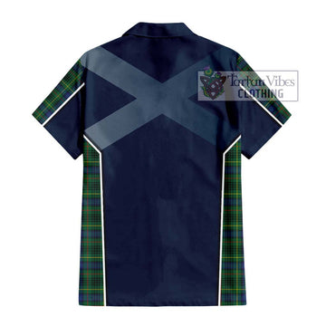 Stewart Hunting Modern Tartan Short Sleeve Button Shirt with Family Crest and Lion Rampant Vibes Sport Style