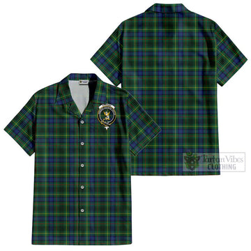 Stewart Hunting Modern Tartan Cotton Hawaiian Shirt with Family Crest