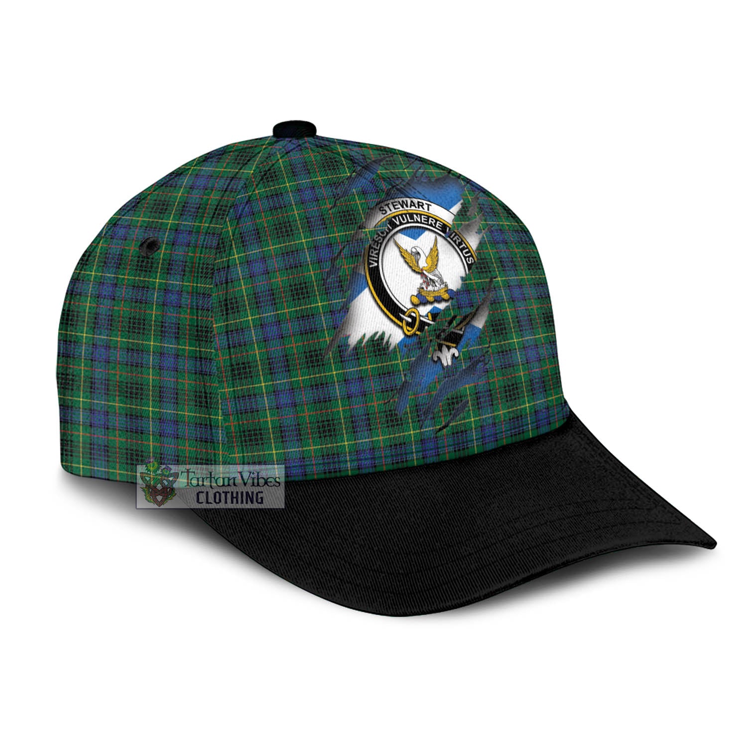 Tartan Vibes Clothing Stewart Hunting Modern Tartan Classic Cap with Family Crest In Me Style