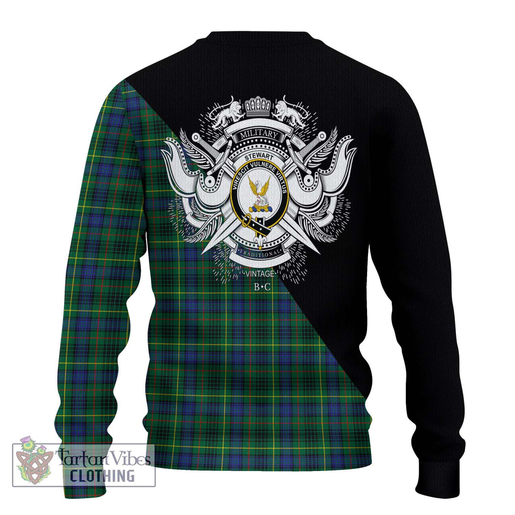 Stewart Hunting Modern Tartan Knitted Sweater with Family Crest and Military Logo Style - Tartanvibesclothing Shop