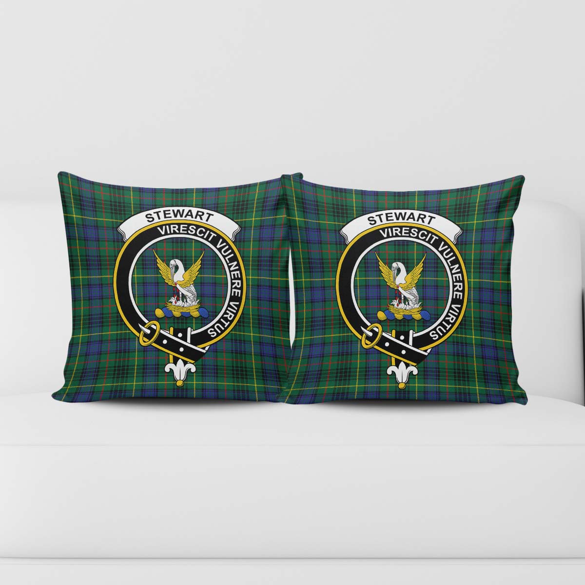 Stewart Hunting Modern Tartan Pillow Cover with Family Crest - Tartanvibesclothing