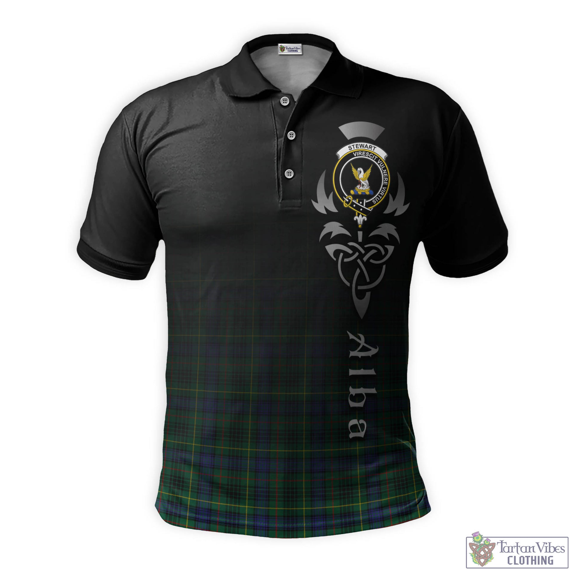 Tartan Vibes Clothing Stewart Hunting Modern Tartan Polo Shirt Featuring Alba Gu Brath Family Crest Celtic Inspired