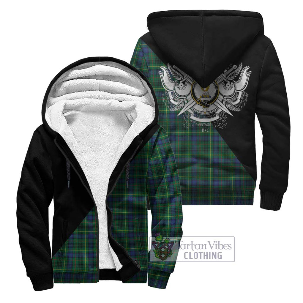 Stewart Hunting Modern Tartan Sherpa Hoodie with Family Crest and Military Logo Style Unisex - Tartanvibesclothing Shop