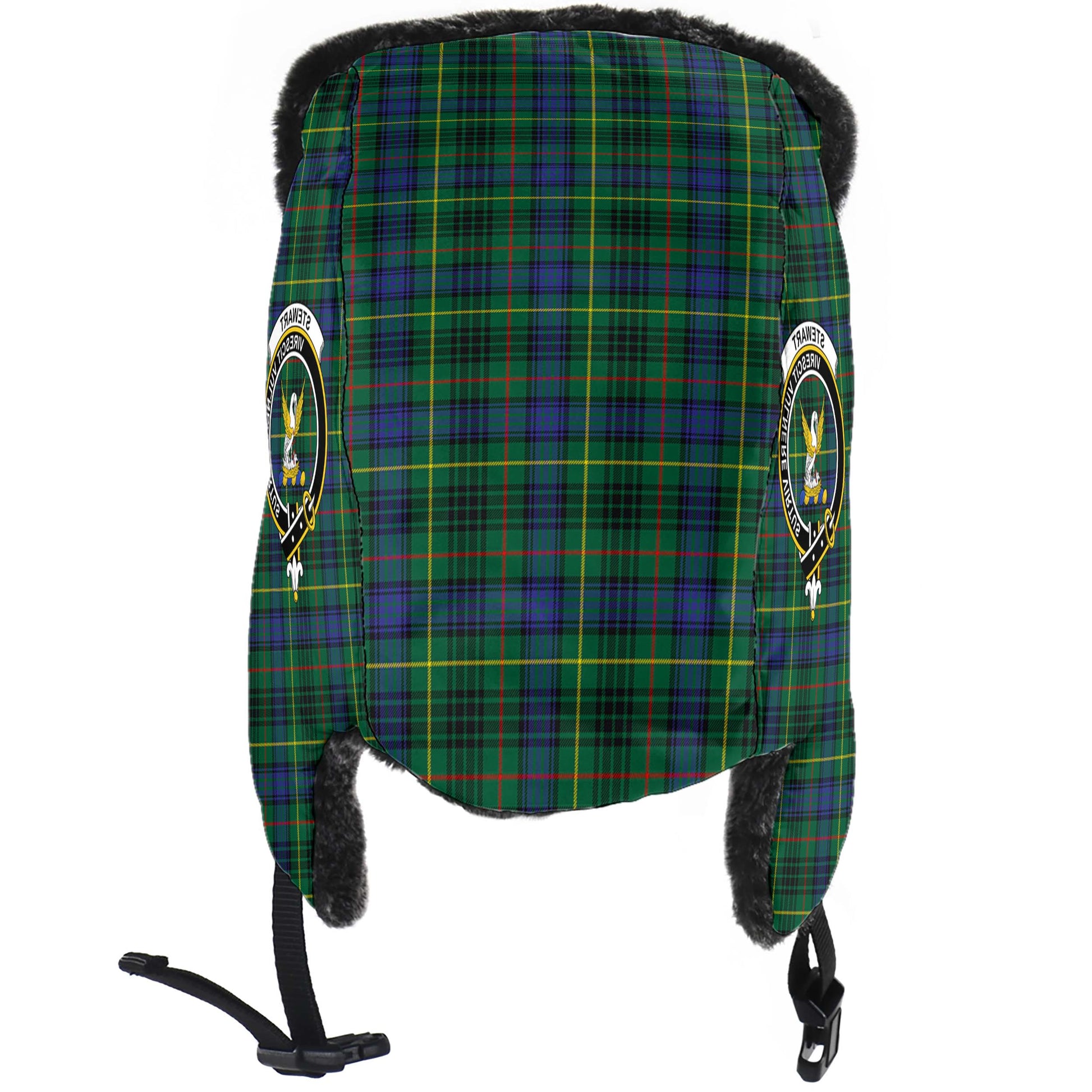 Stewart Hunting Modern Tartan Winter Trapper Hat with Family Crest - Tartanvibesclothing