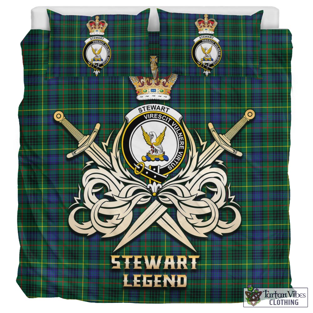 Tartan Vibes Clothing Stewart Hunting Modern Tartan Bedding Set with Clan Crest and the Golden Sword of Courageous Legacy