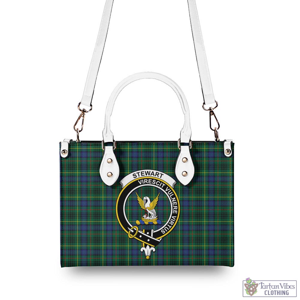 Tartan Vibes Clothing Stewart Hunting Modern Tartan Luxury Leather Handbags with Family Crest