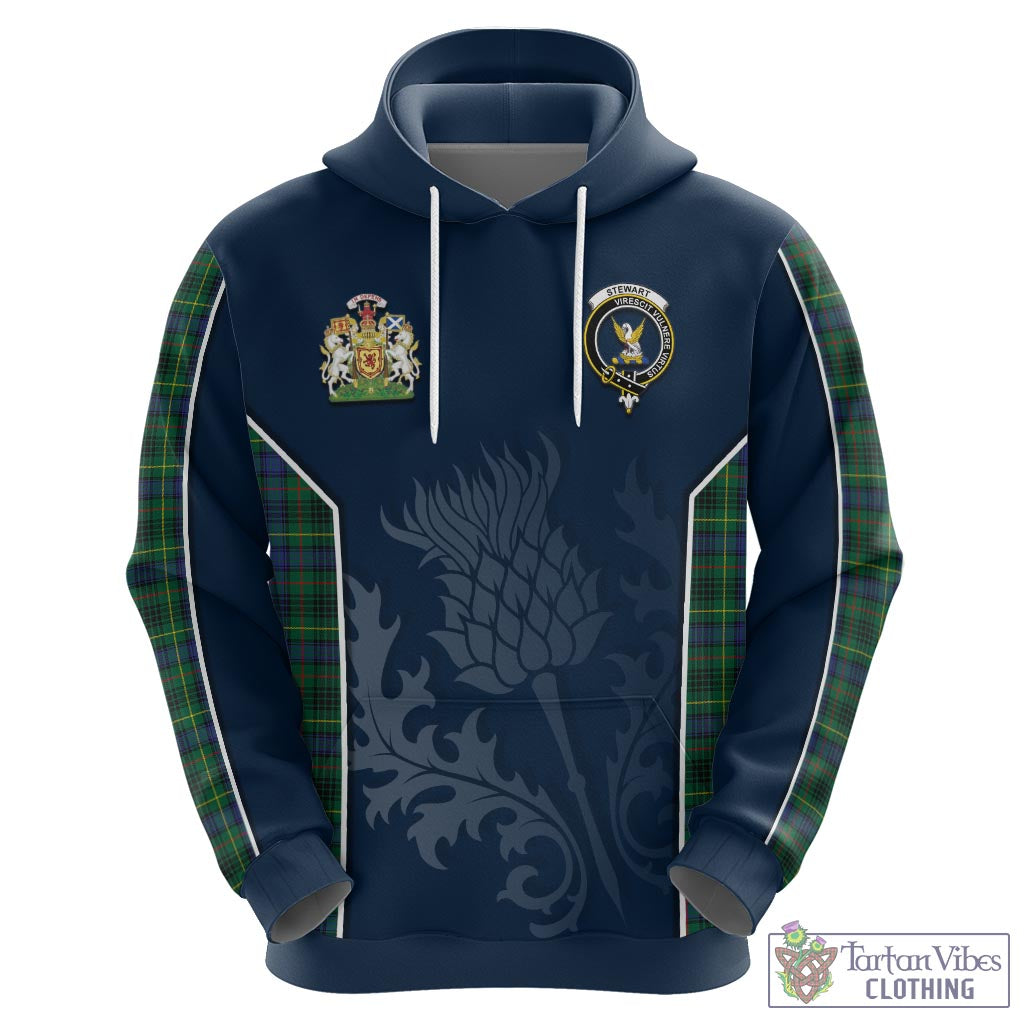 Tartan Vibes Clothing Stewart Hunting Modern Tartan Hoodie with Family Crest and Scottish Thistle Vibes Sport Style