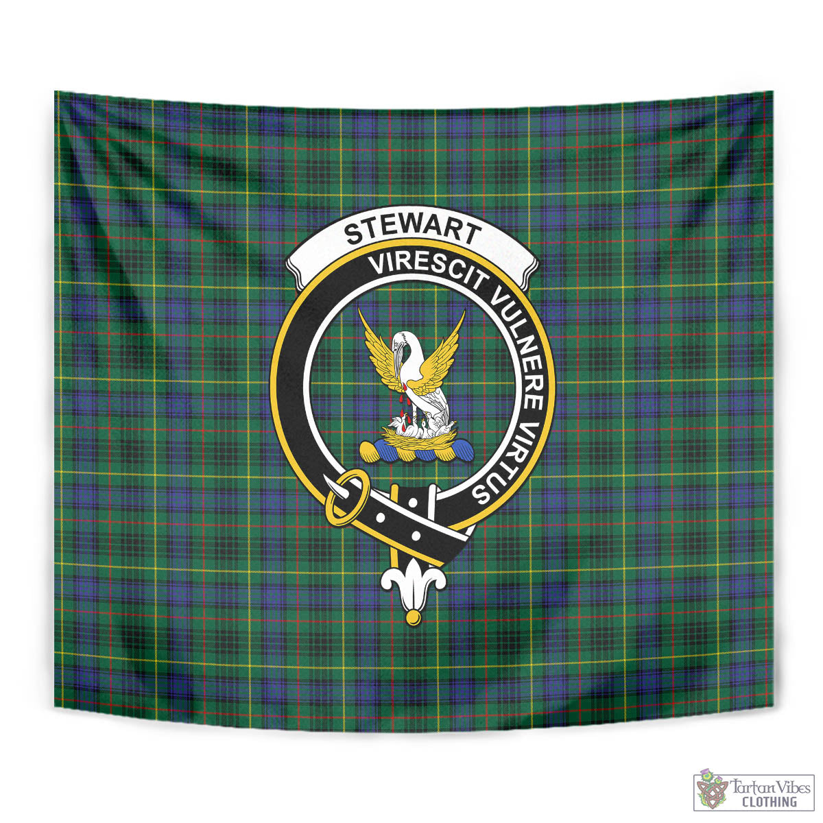 Tartan Vibes Clothing Stewart Hunting Modern Tartan Tapestry Wall Hanging and Home Decor for Room with Family Crest