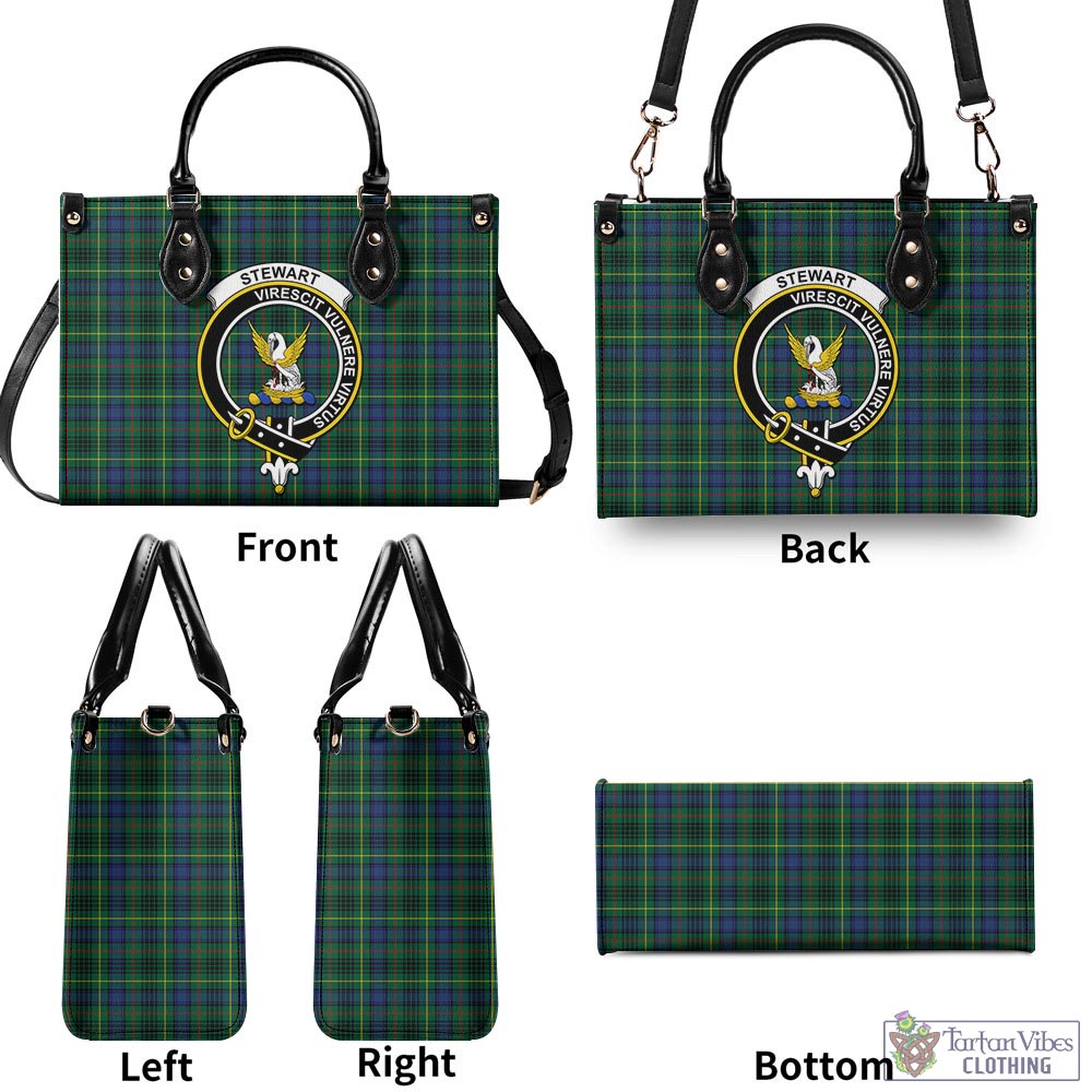 Tartan Vibes Clothing Stewart Hunting Modern Tartan Luxury Leather Handbags with Family Crest