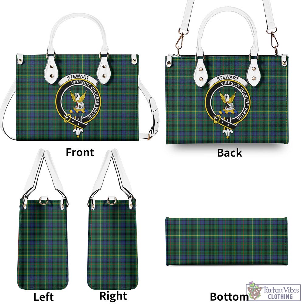 Tartan Vibes Clothing Stewart Hunting Modern Tartan Luxury Leather Handbags with Family Crest