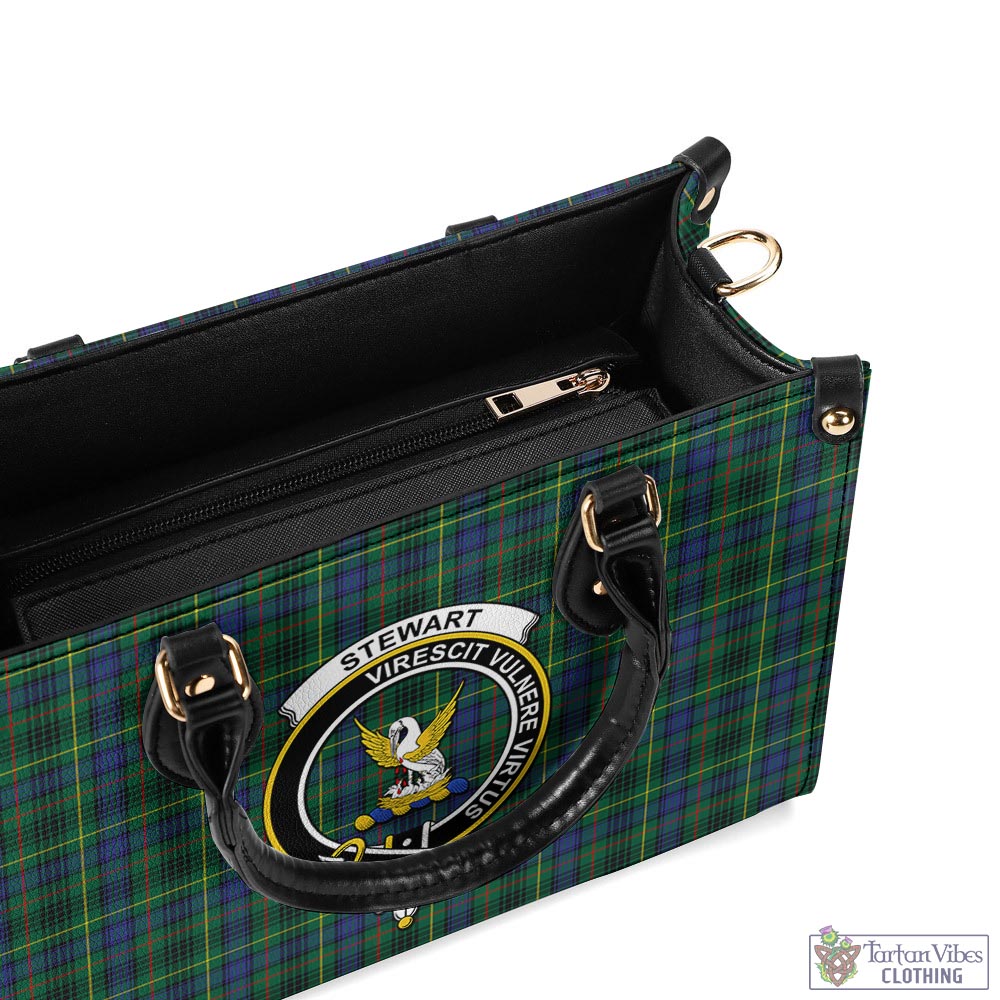 Tartan Vibes Clothing Stewart Hunting Modern Tartan Luxury Leather Handbags with Family Crest