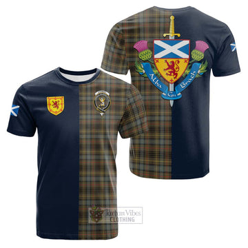 Stewart Hunting Weathered Tartan Cotton T-shirt Alba with Scottish Lion Royal Arm Half Style