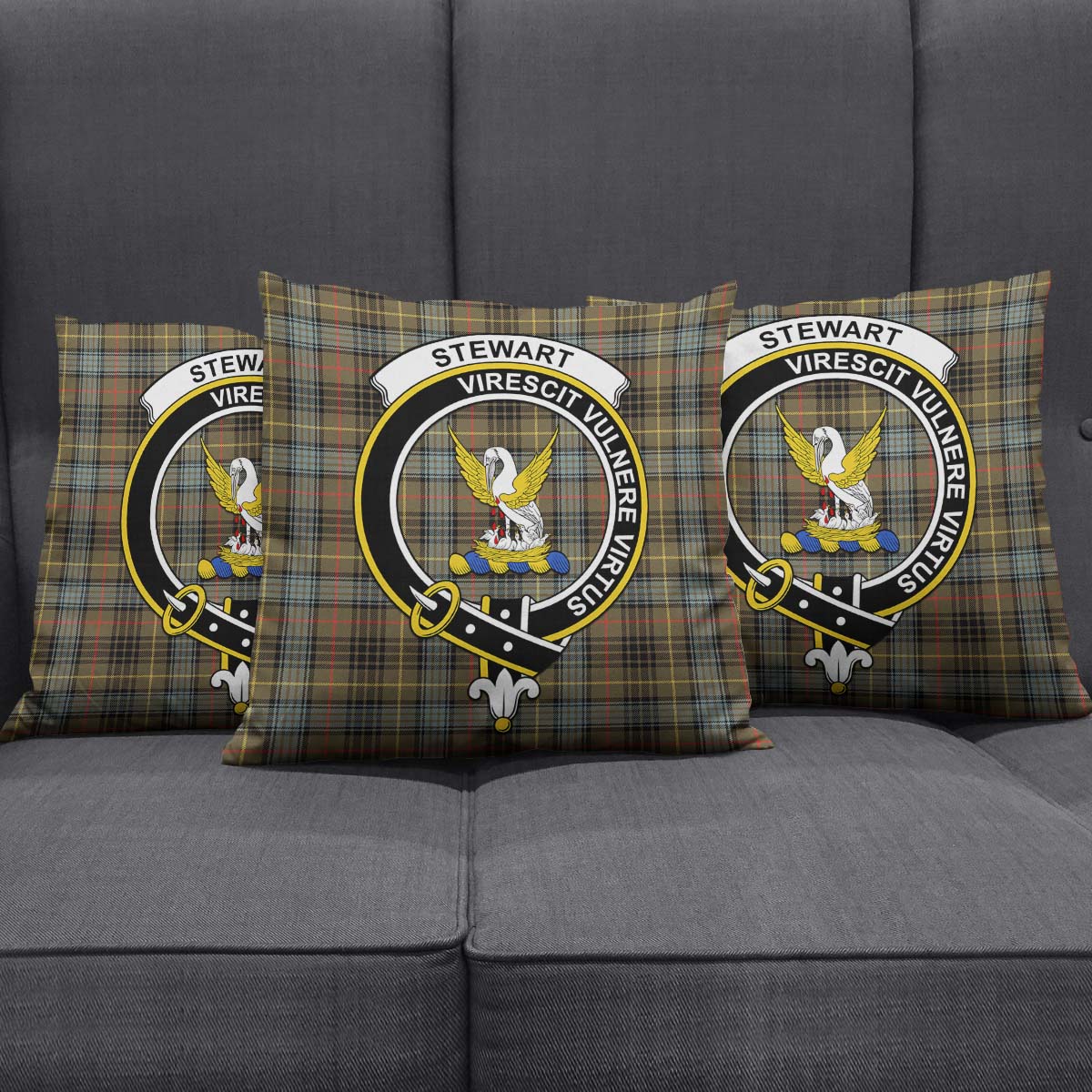 Stewart Hunting Weathered Tartan Pillow Cover with Family Crest Square Pillow Cover - Tartanvibesclothing