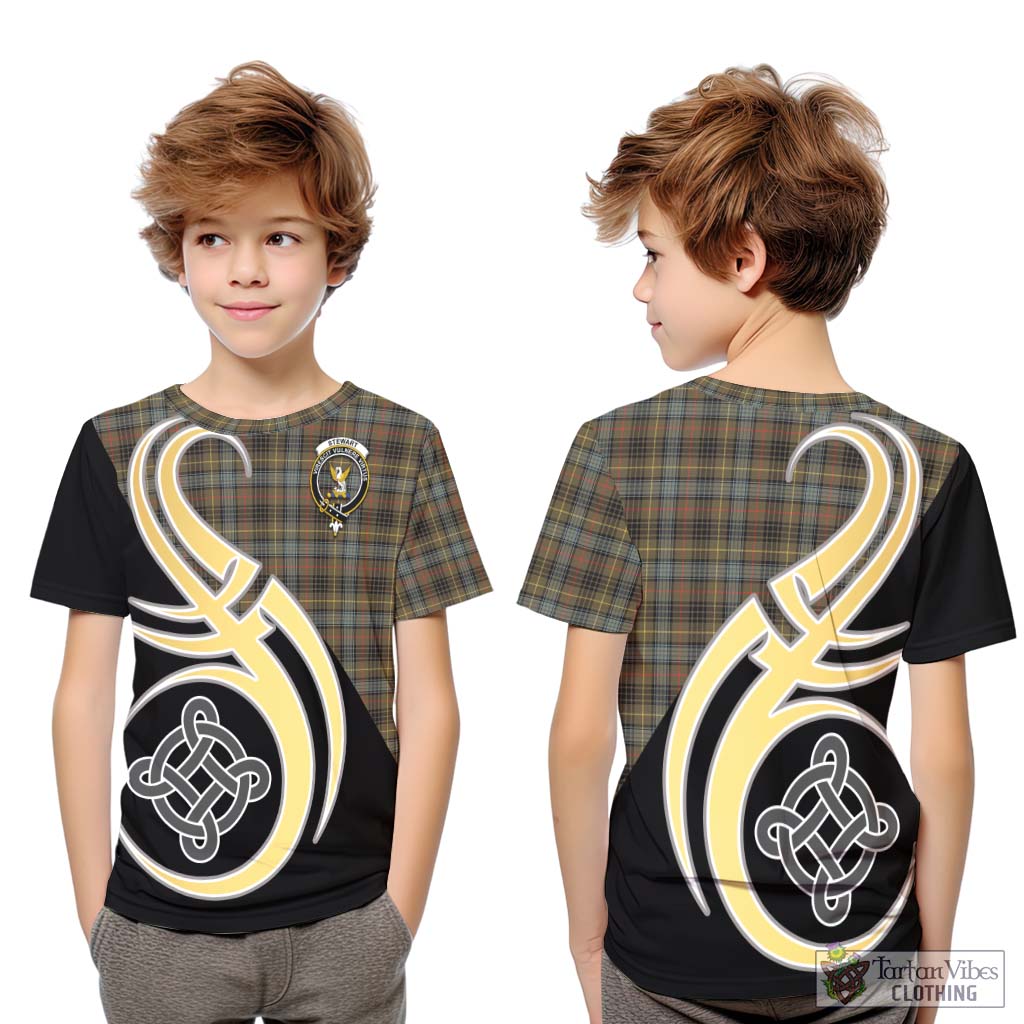 Stewart Hunting Weathered Tartan Kid T-Shirt with Family Crest and Celtic Symbol Style Youth XL Size14 - Tartan Vibes Clothing