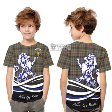 Stewart Hunting Weathered Tartan Kid T-Shirt with Alba Gu Brath Regal Lion Emblem