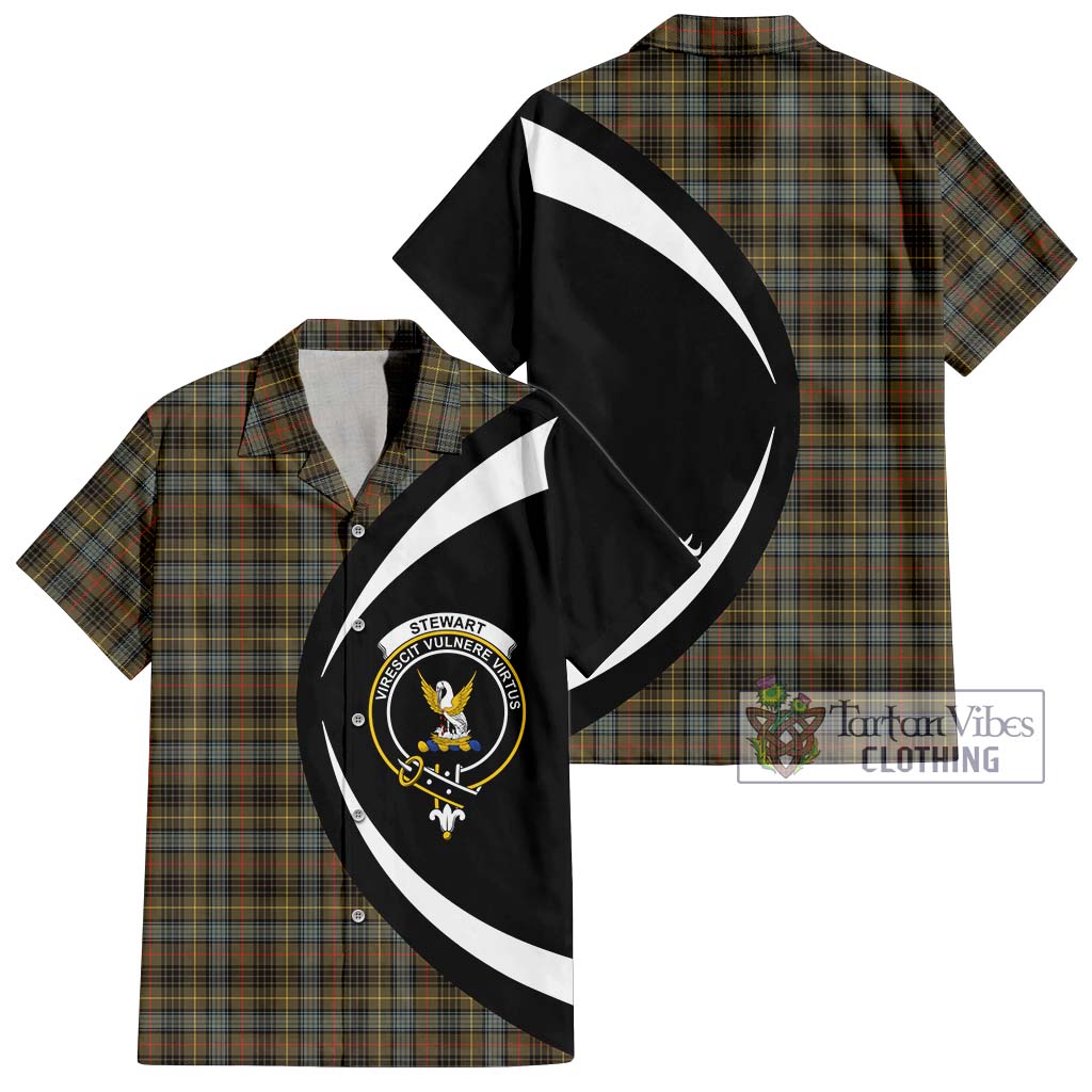 Stewart Hunting Weathered Tartan Short Sleeve Button Up with Family Crest Circle Style Kid - Tartan Vibes Clothing