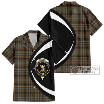 Stewart Hunting Weathered Tartan Short Sleeve Button Up with Family Crest Circle Style